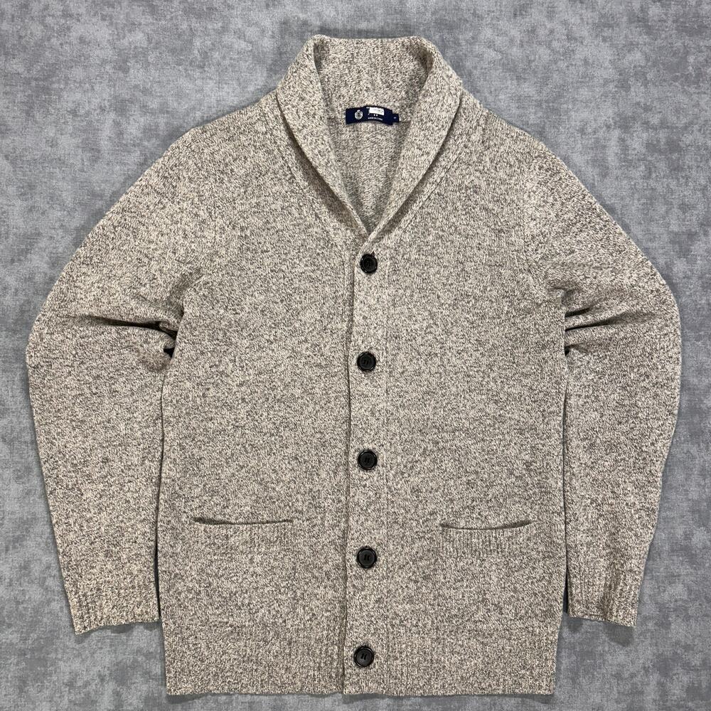 J Crew Lambswool Shawl Collar Cardigan Sweater Gray Elbow Patches Mens Small - Picture 2 of 8